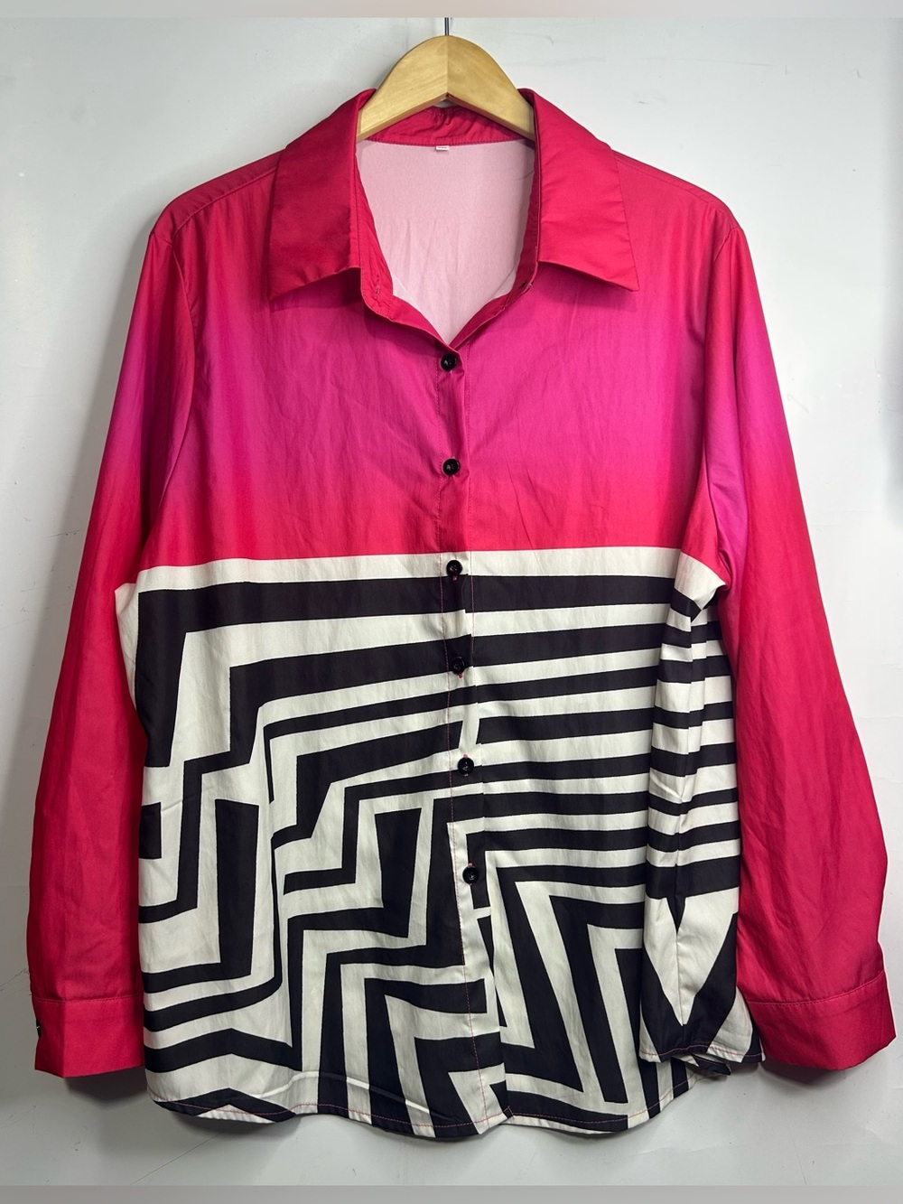 5 for $25🔥Hot Pink ZigZag Button Front Shirt 3XL